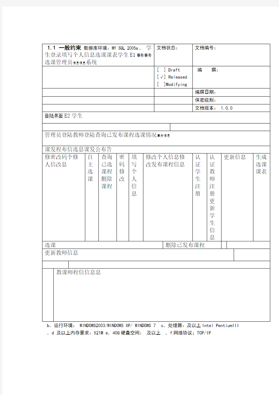 大学学生选课系统软件需求规格说明书