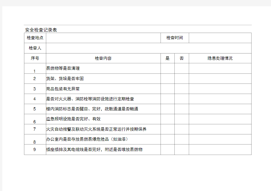 办公楼安全检查记录表