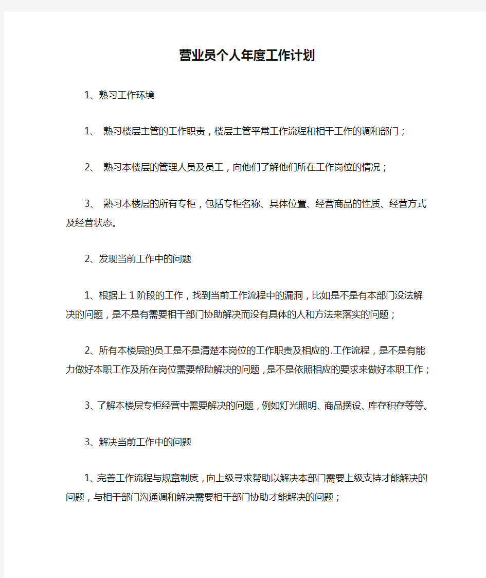 营业员个人年度工作计划