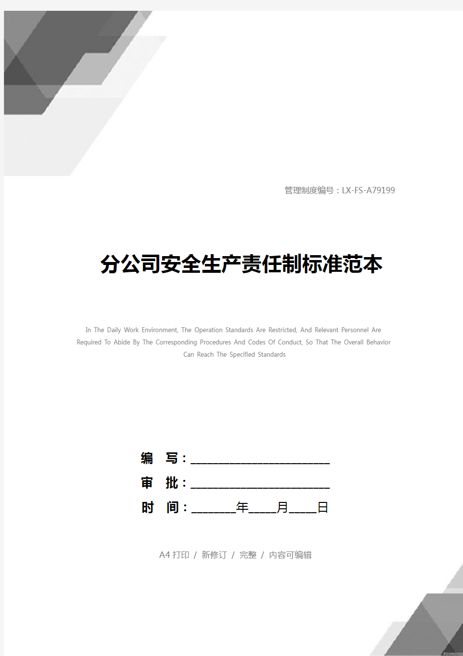 分公司安全生产责任制标准范本