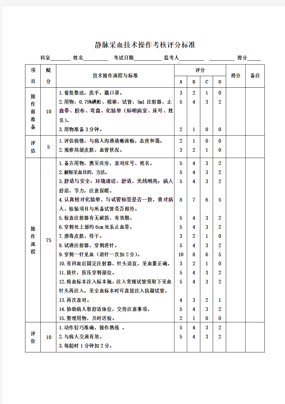 静脉采血标准