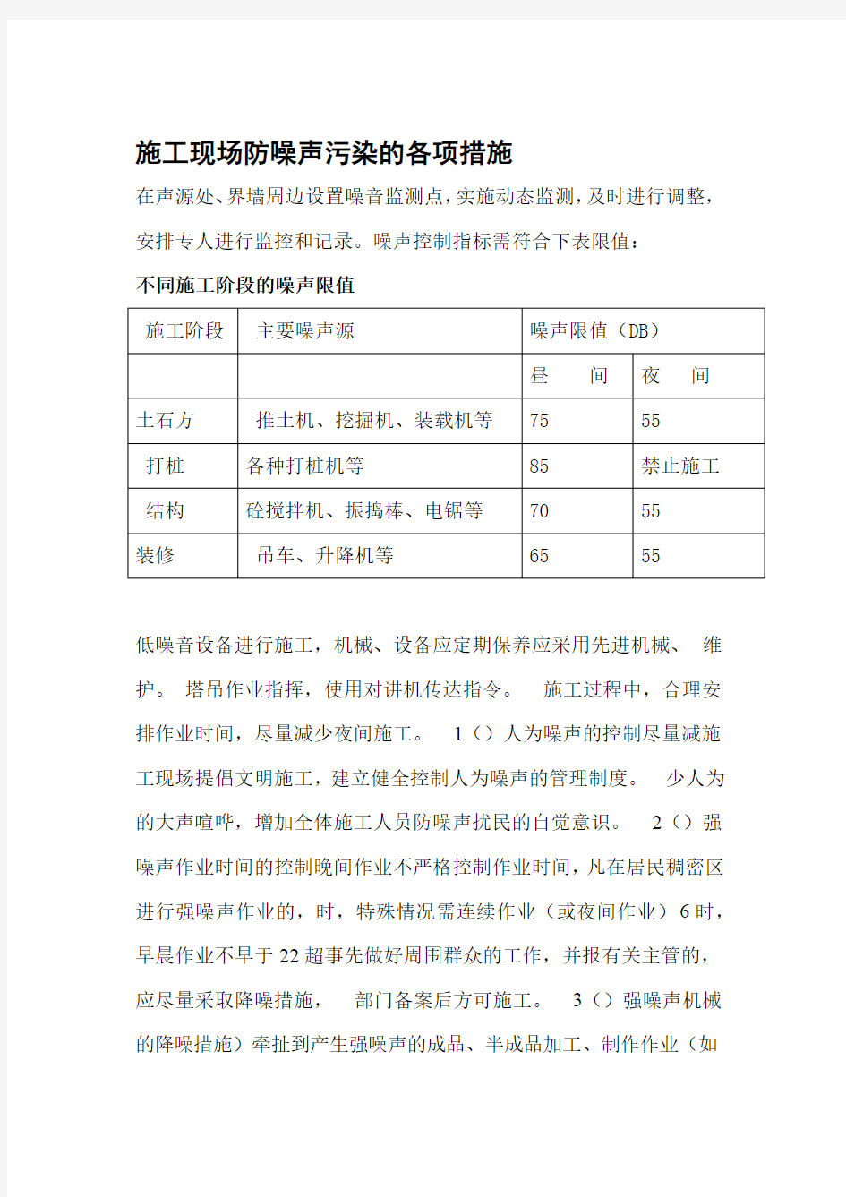 工程施工现场噪音控制措施