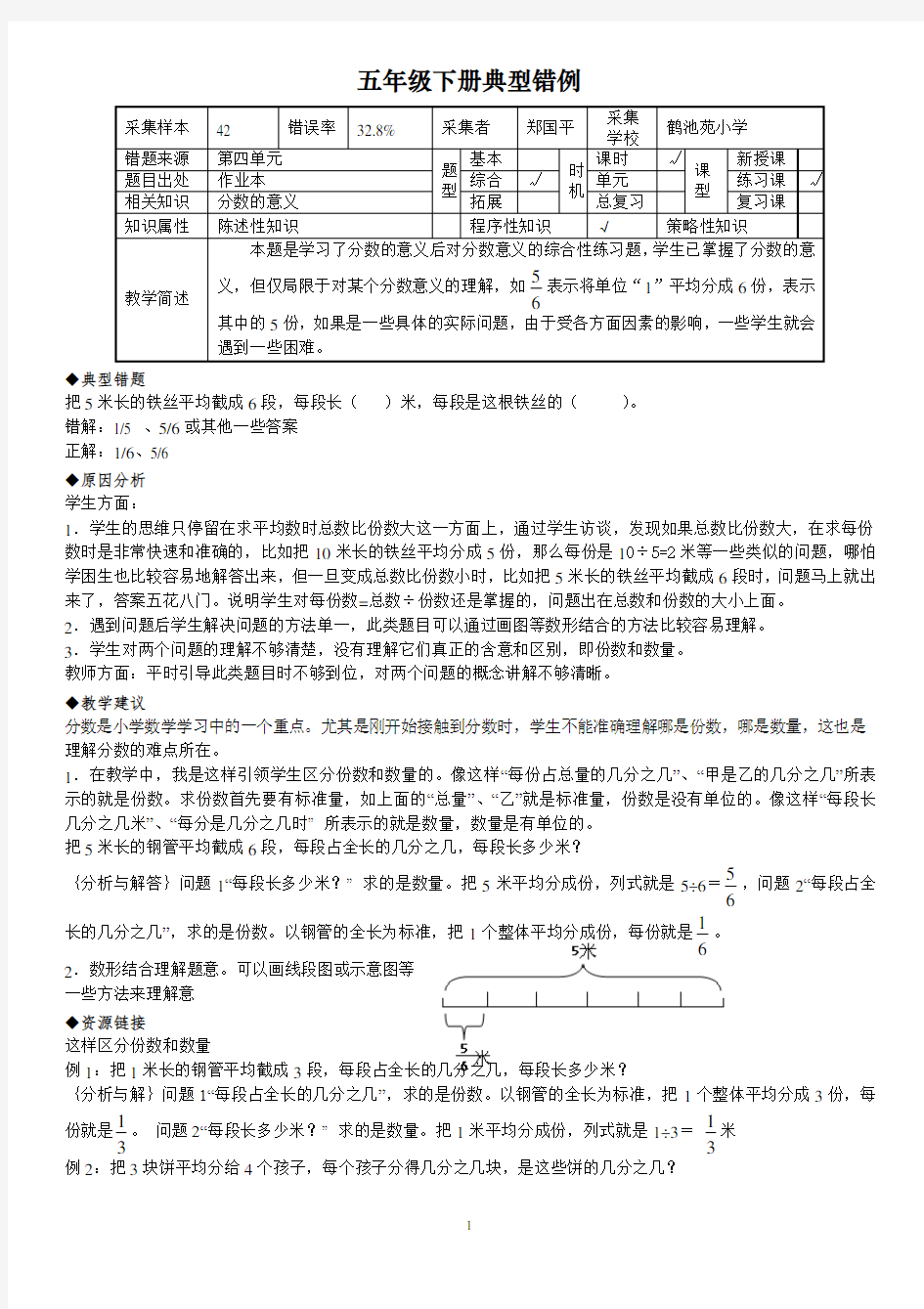 (完整版)五年级数学下册分数的意义经典题型易错题