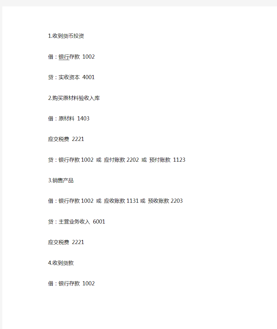 会计常用的30个会计分录