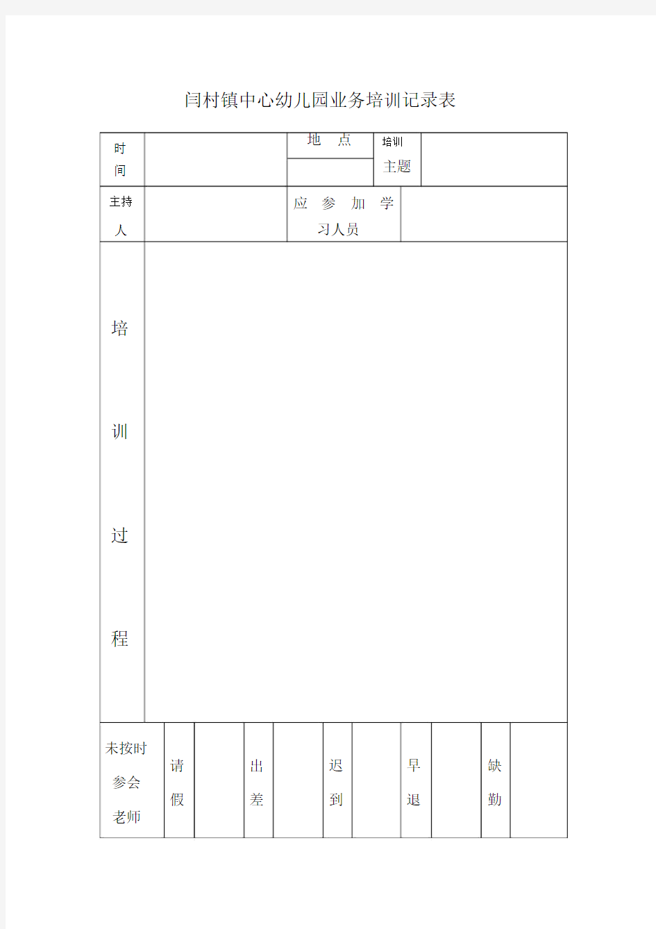 幼儿园教师培训记录表