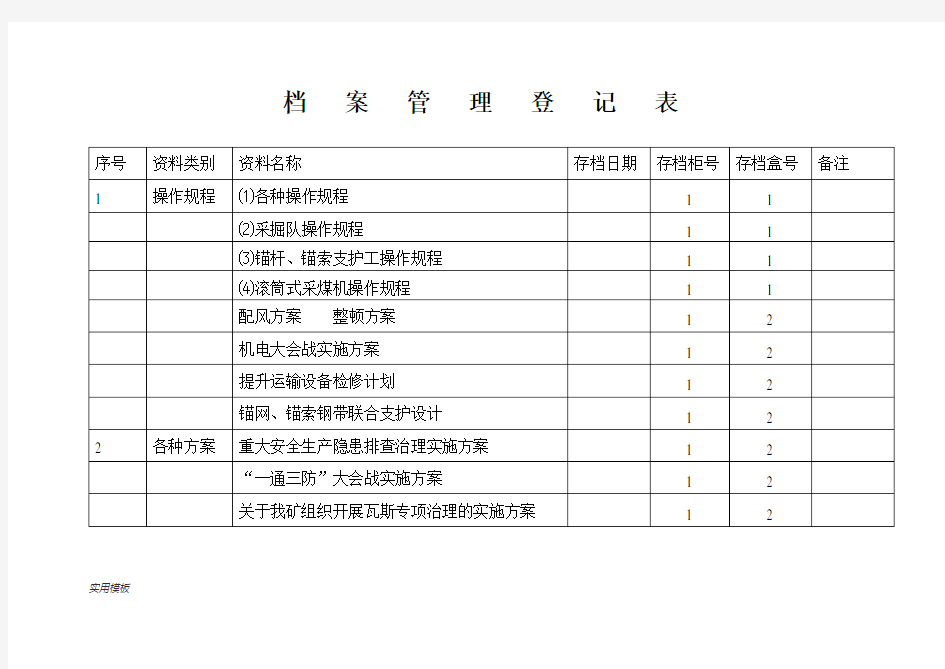 档案管理登记表【模板】