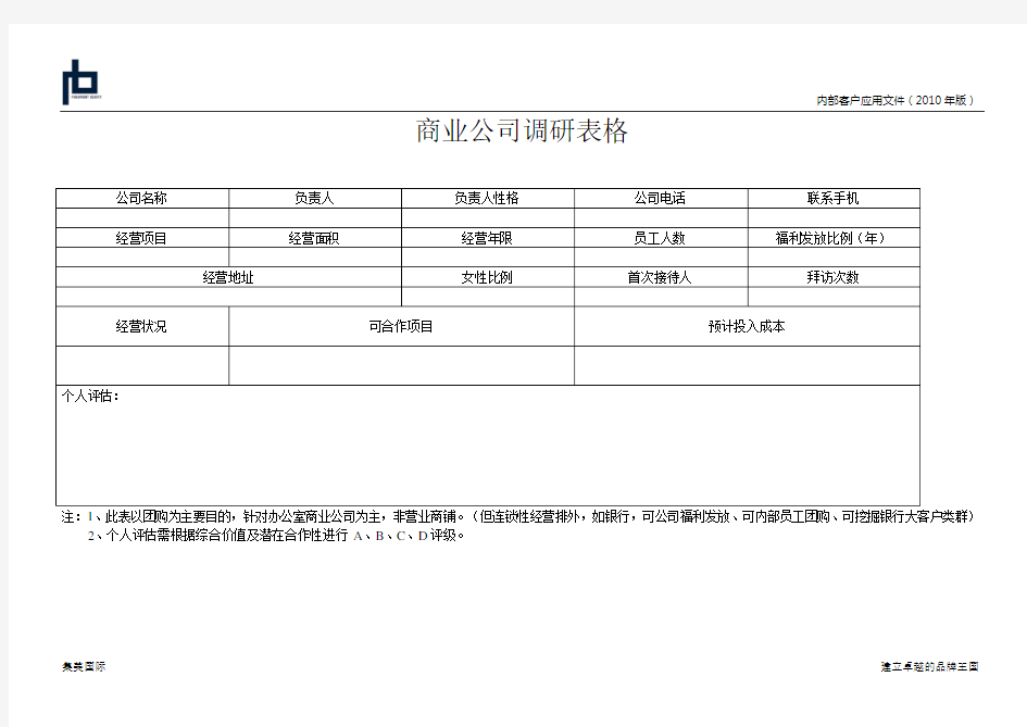 商业公司调研表格