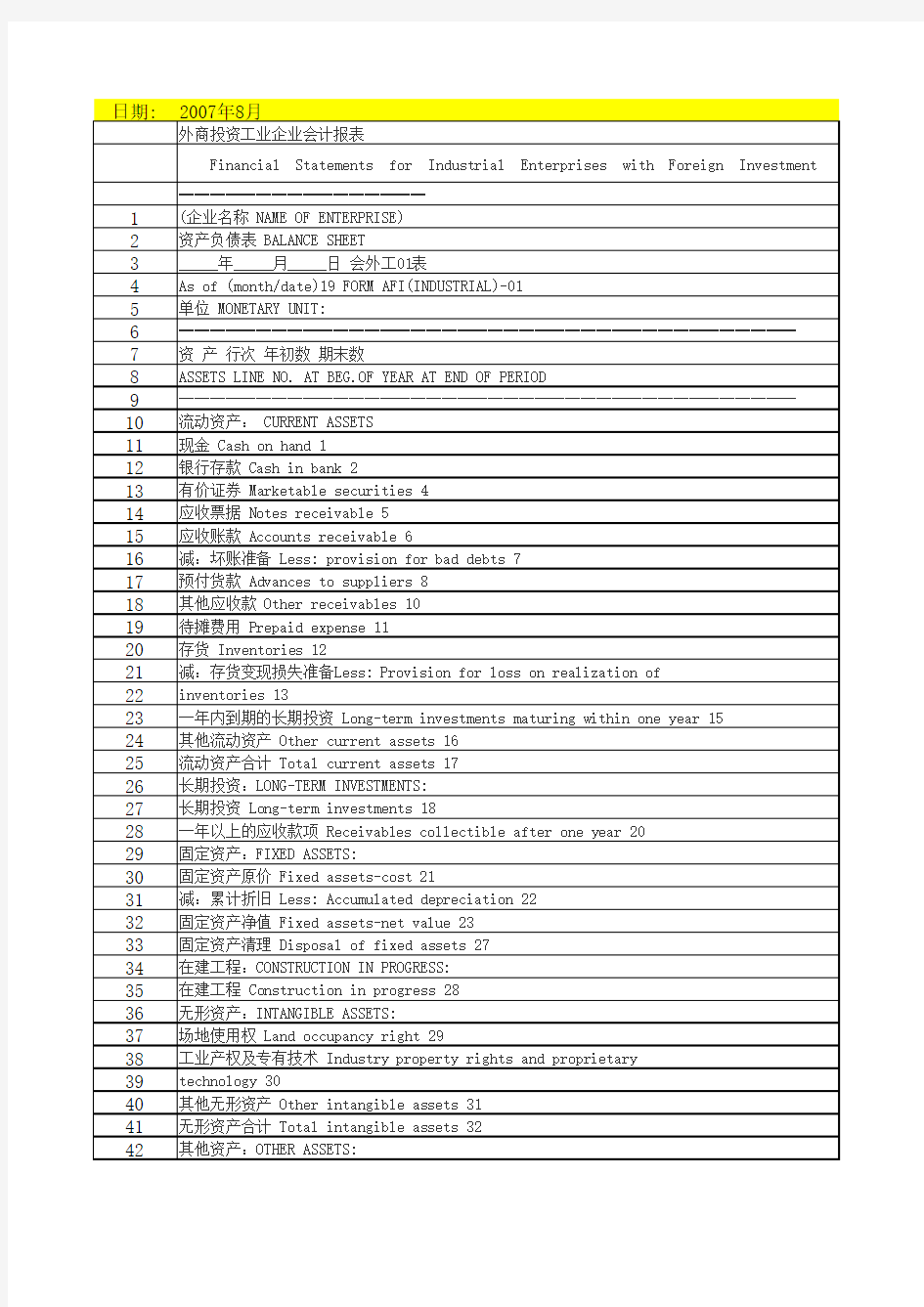 资产负债表及利润表中英文对照表.xls