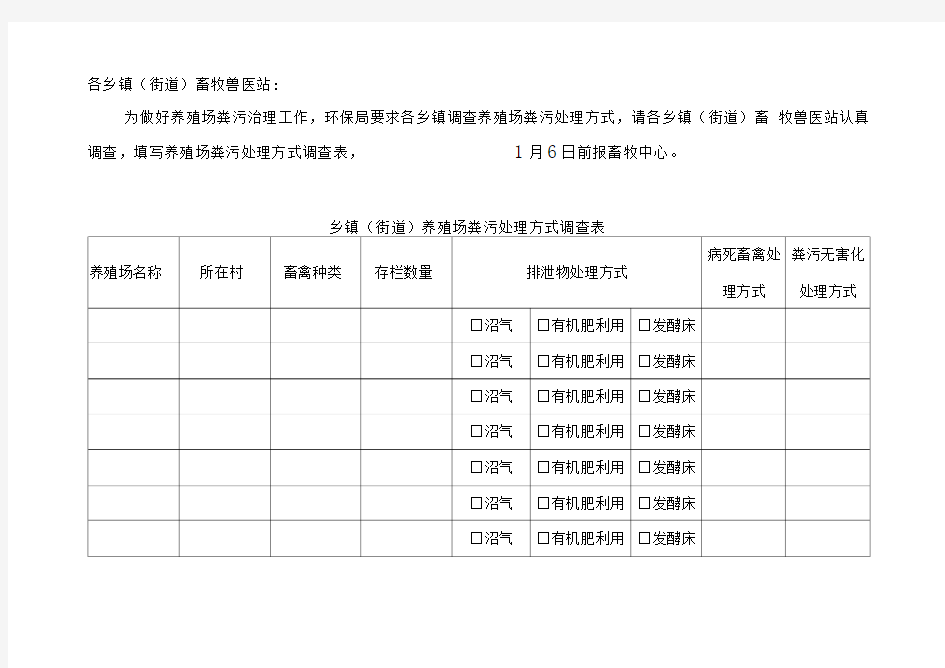 各乡镇养殖场粪污处理调查表