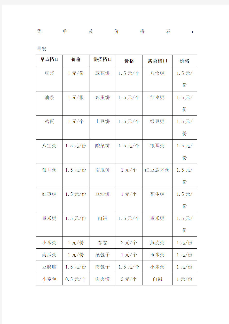 菜单及价格表按端口区分