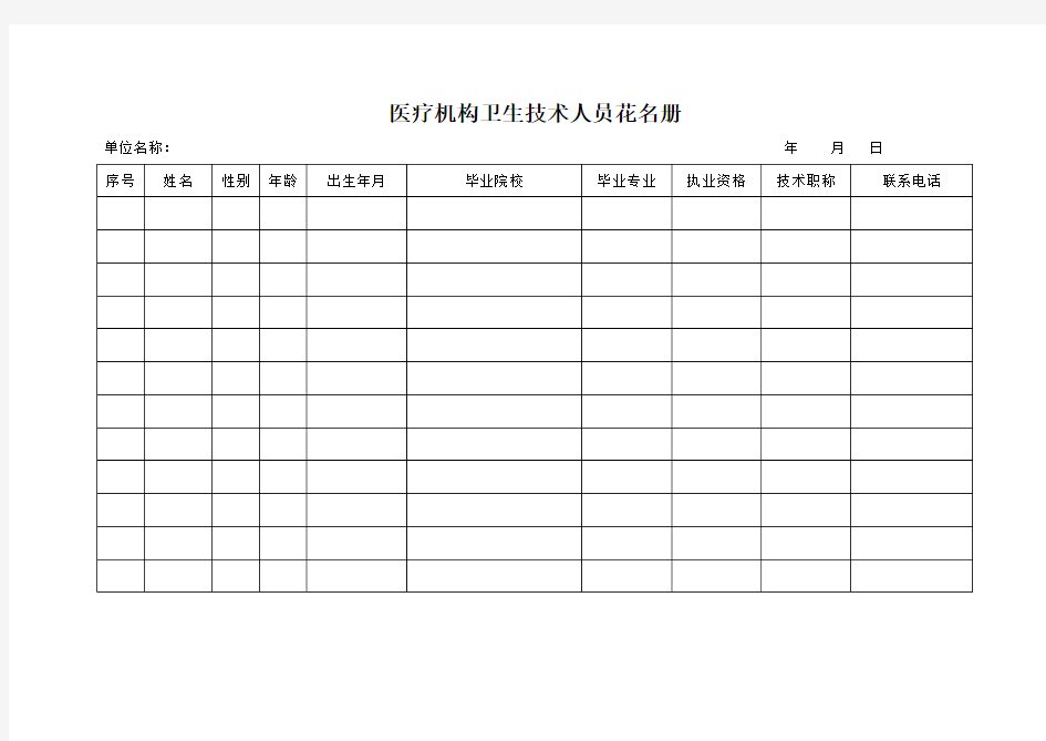 医疗机构卫生技术人员花名册