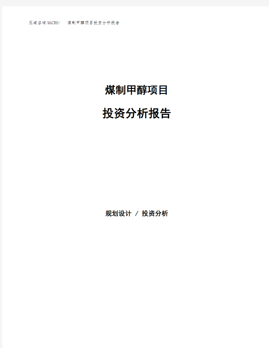 煤制甲醇项目投资分析报告