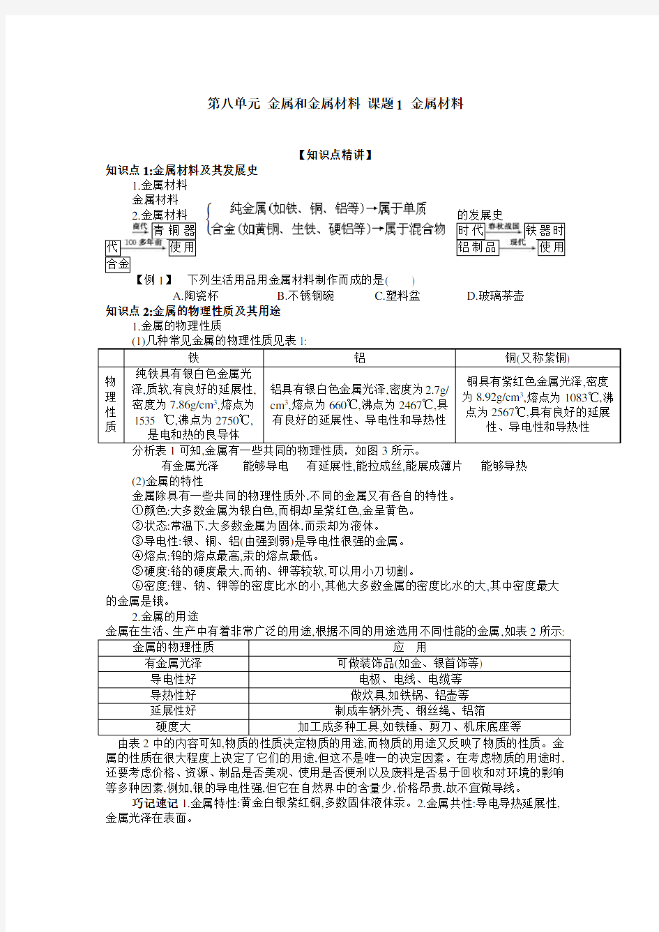 人教版九年级化学下册金属和金属材料知识点讲解