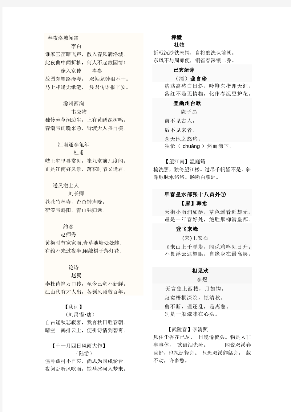 人教版初中语文重点诗词名句