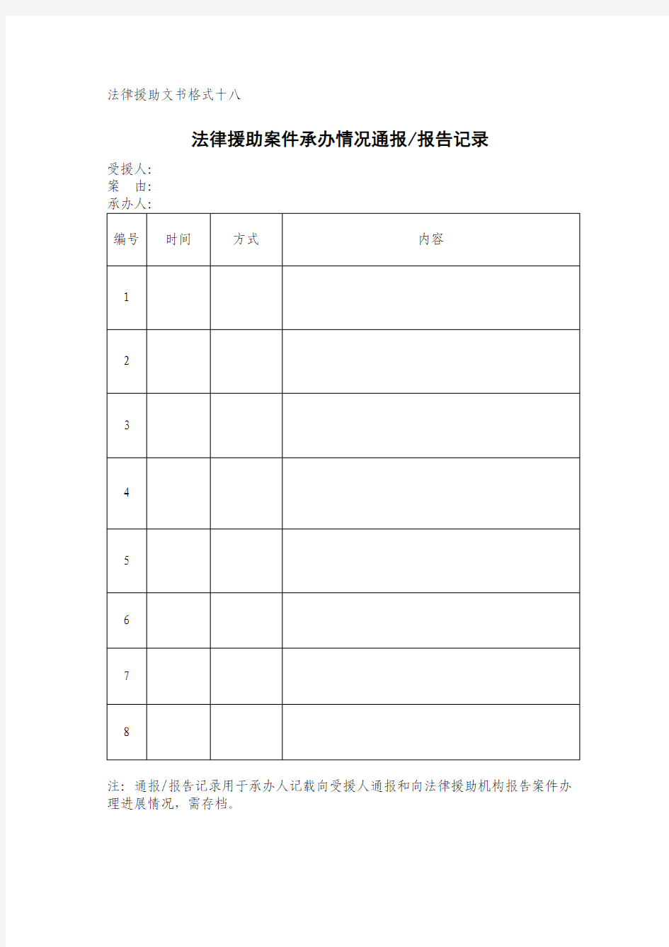 法律援助文书格式十八法律援助案件承办情况通报、报告记录