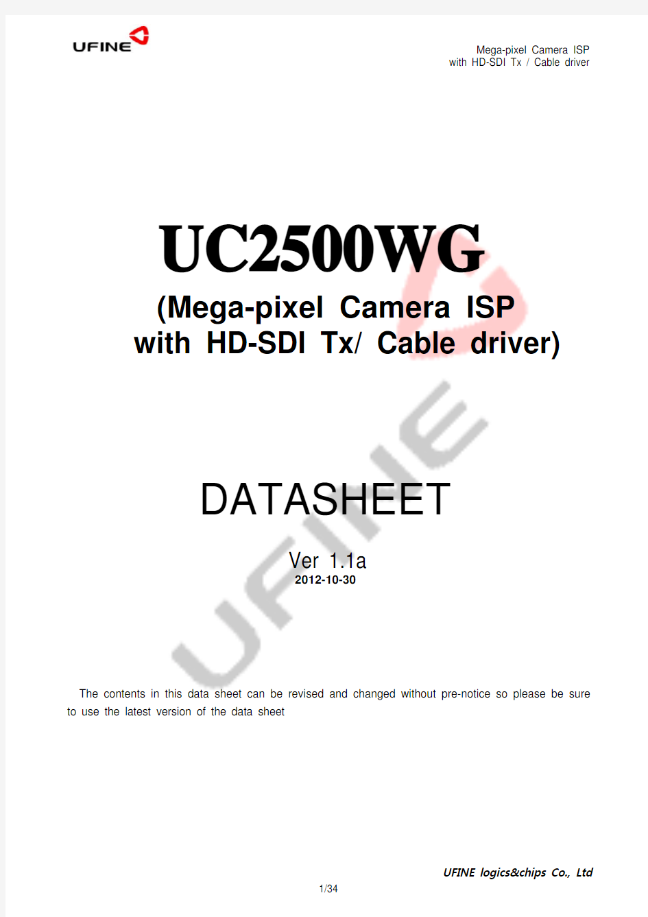 UC2500WG 韩国监控高清SDI方案主芯片说明PDF