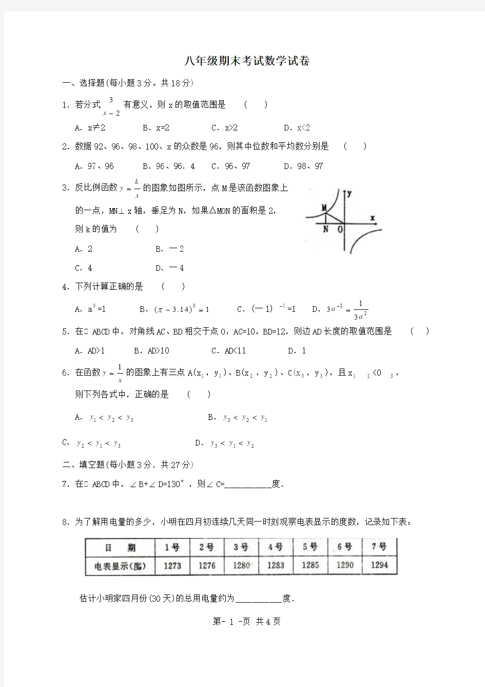 河南省洛阳市五十五中2009—2010学年八年级下学期期末考试