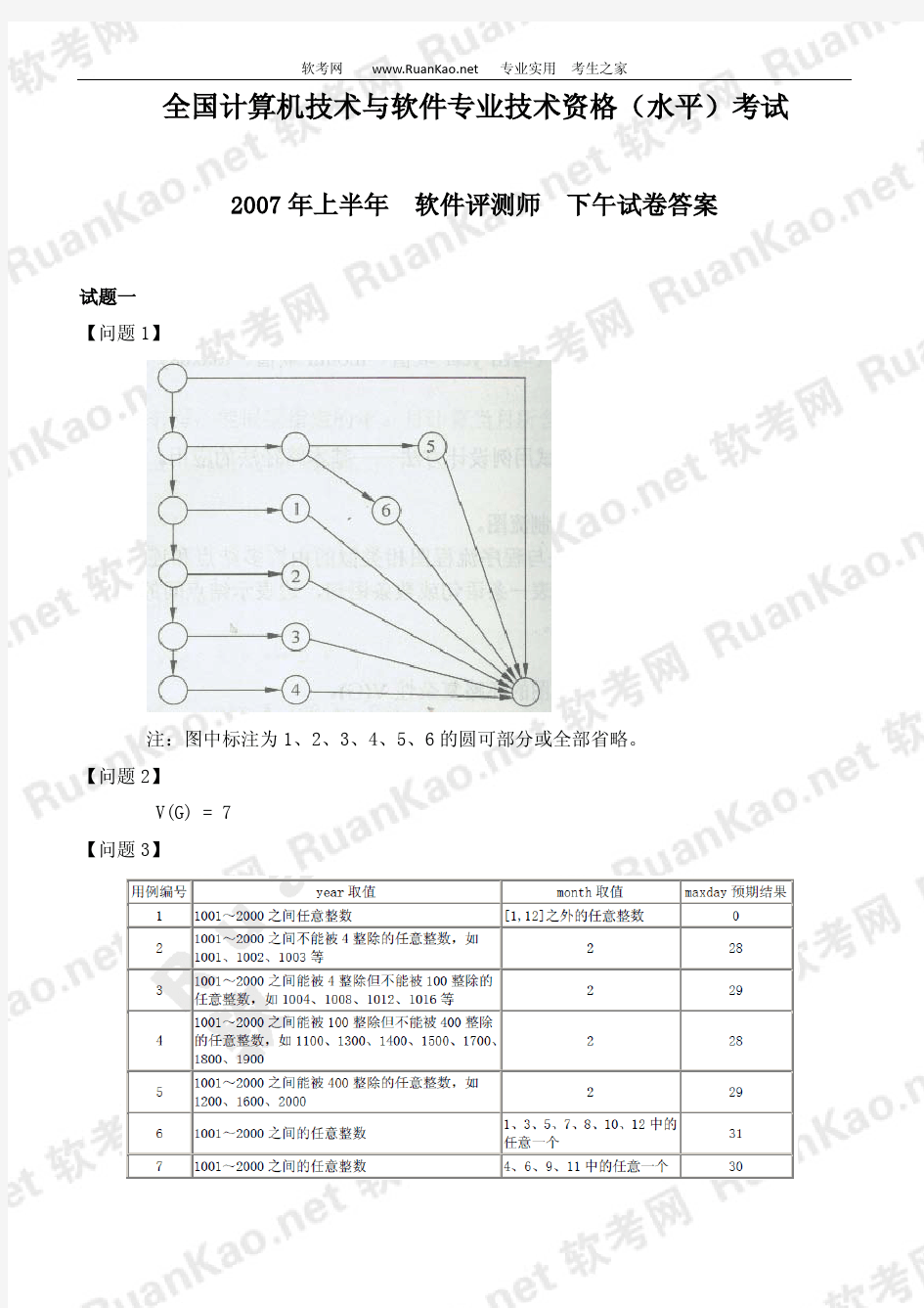 2007年上半年软件评测师下午试题答案