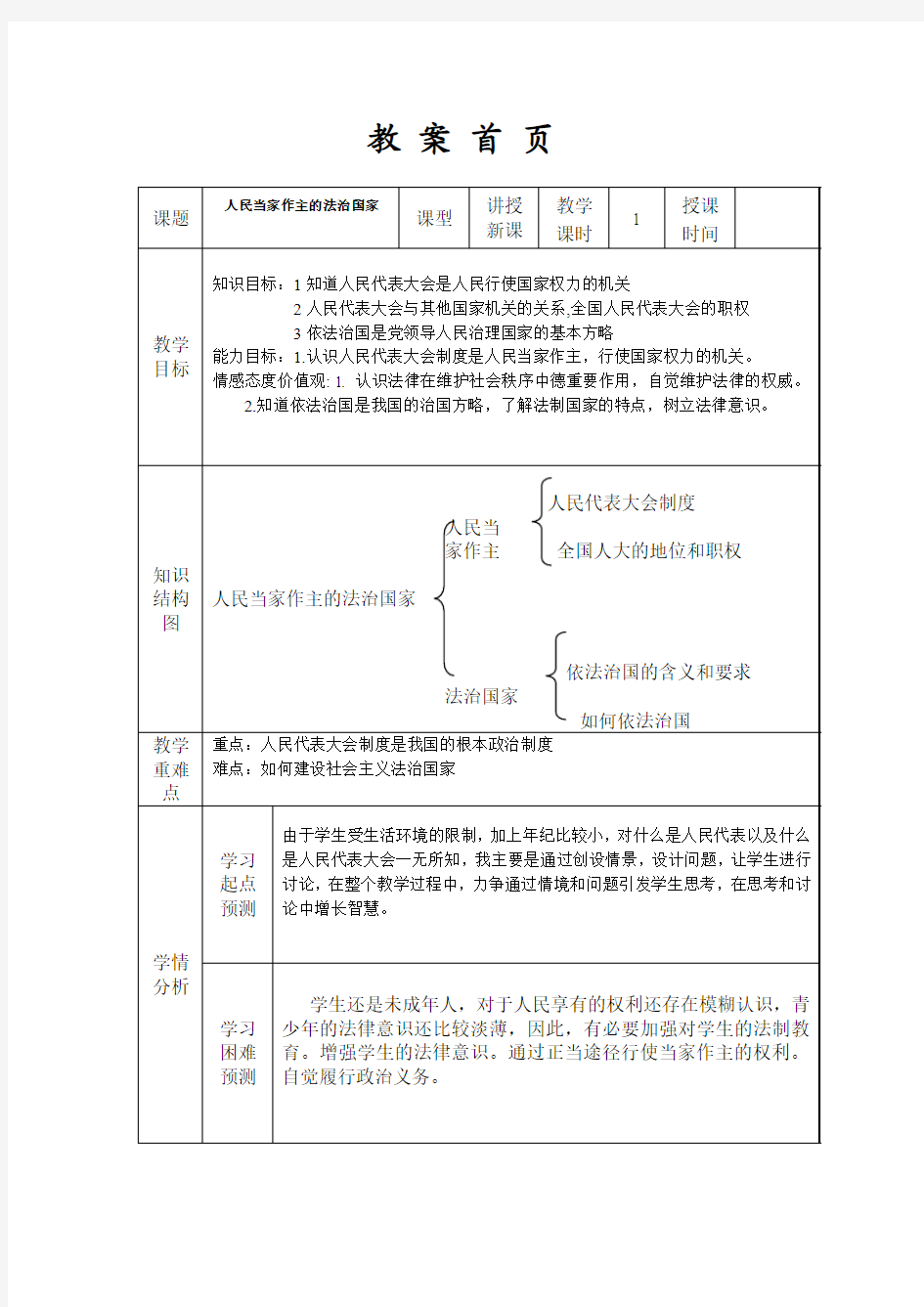 第六课第一框人民当家作主的法治国家