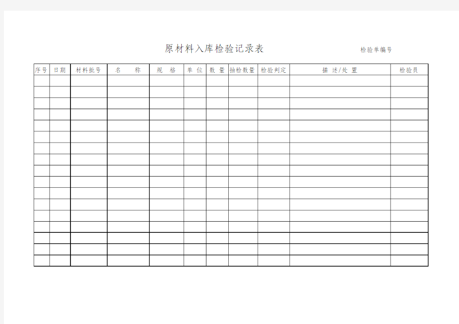 原材料入库检验记录表