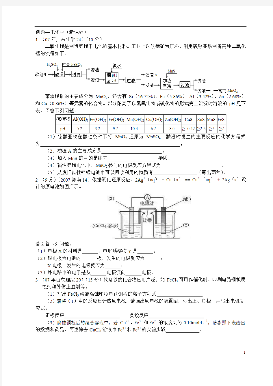 例题—电化学(新课标填空)