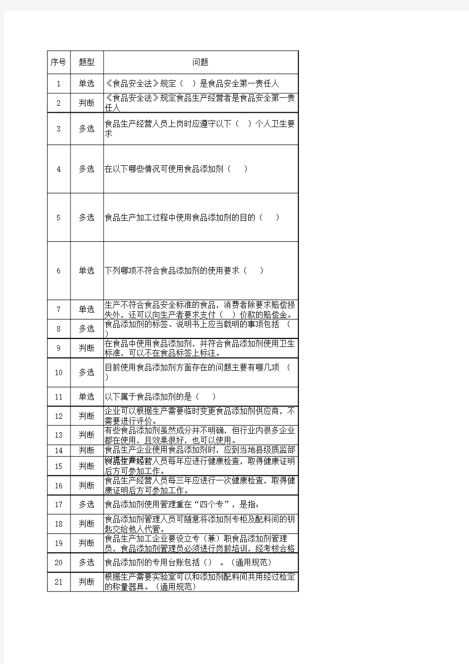 食品生产企业——关键岗位考试题库