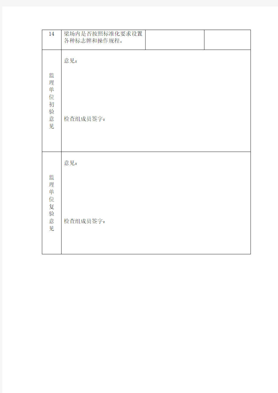 预制梁场验收项目和结论