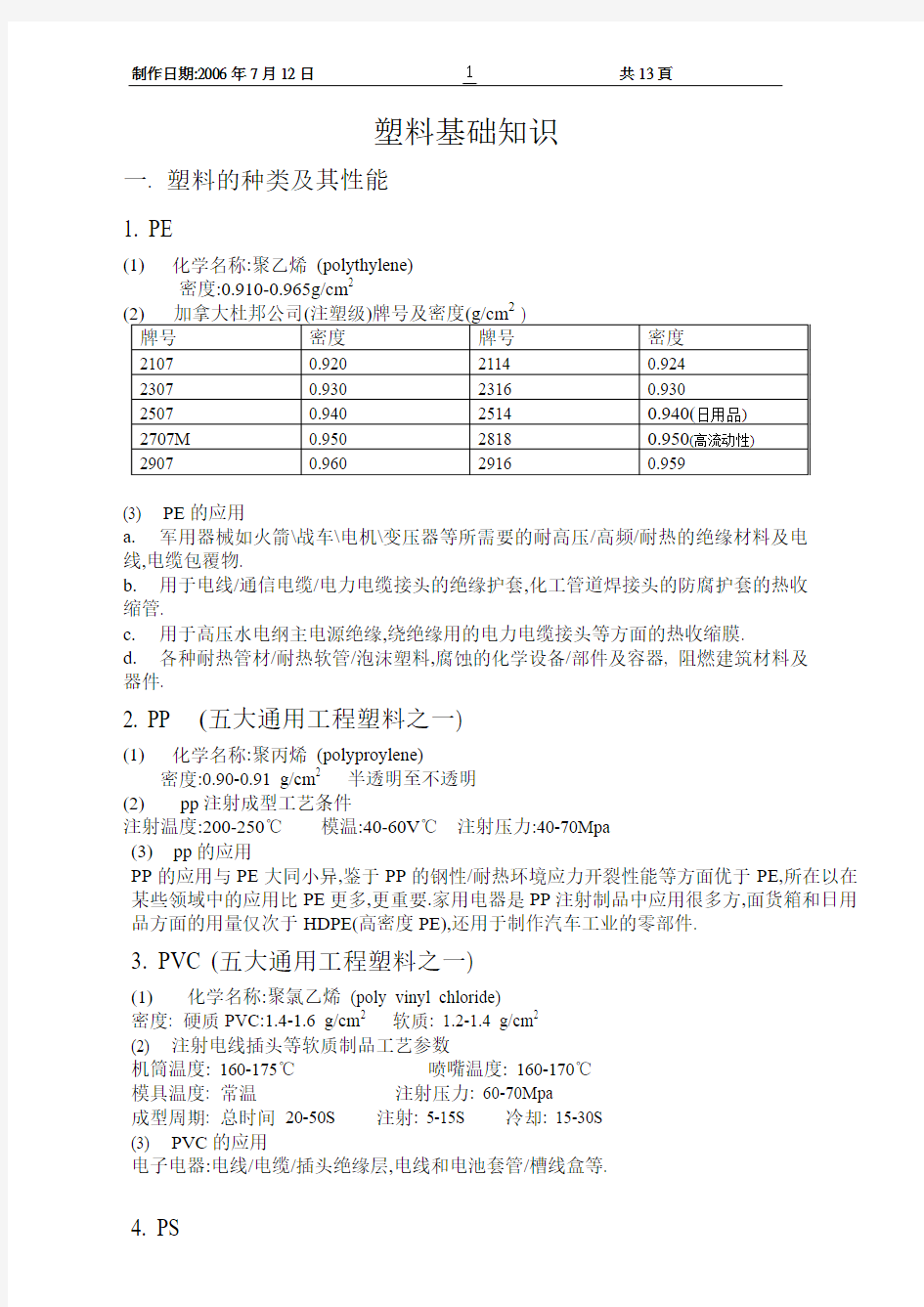 塑料基础知识