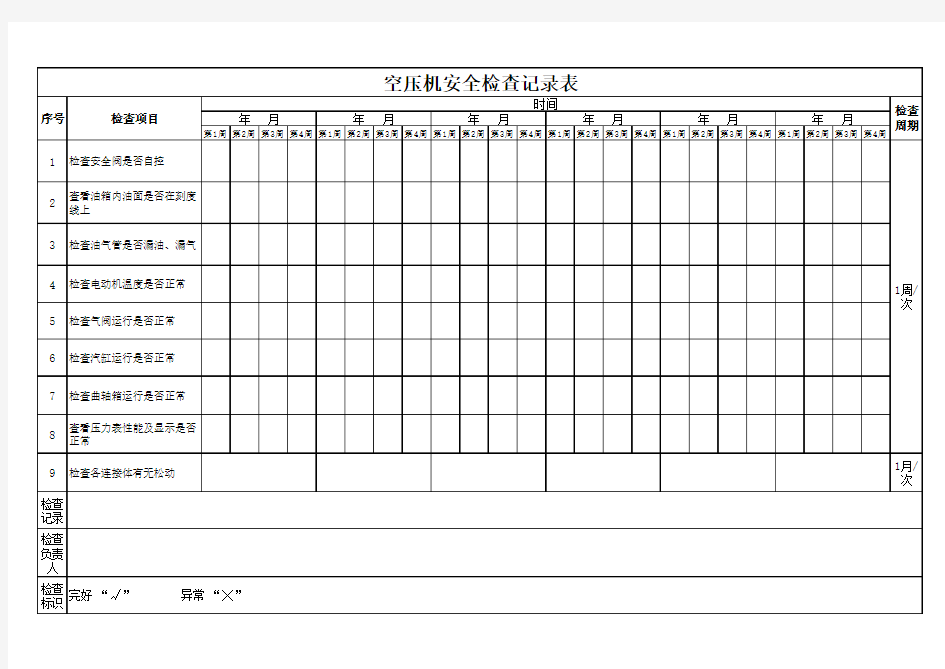 空压机日常点检表