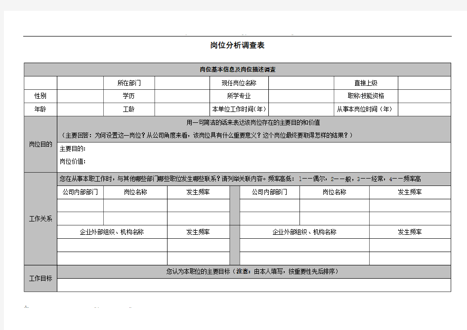 岗位分析调查表  (模板)