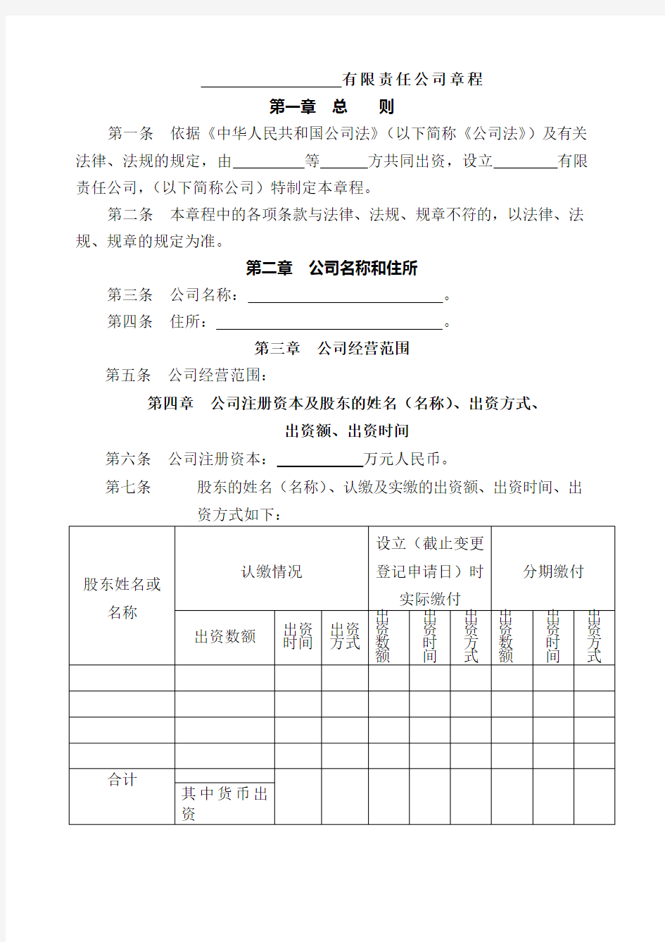 设董事会有限公司章程