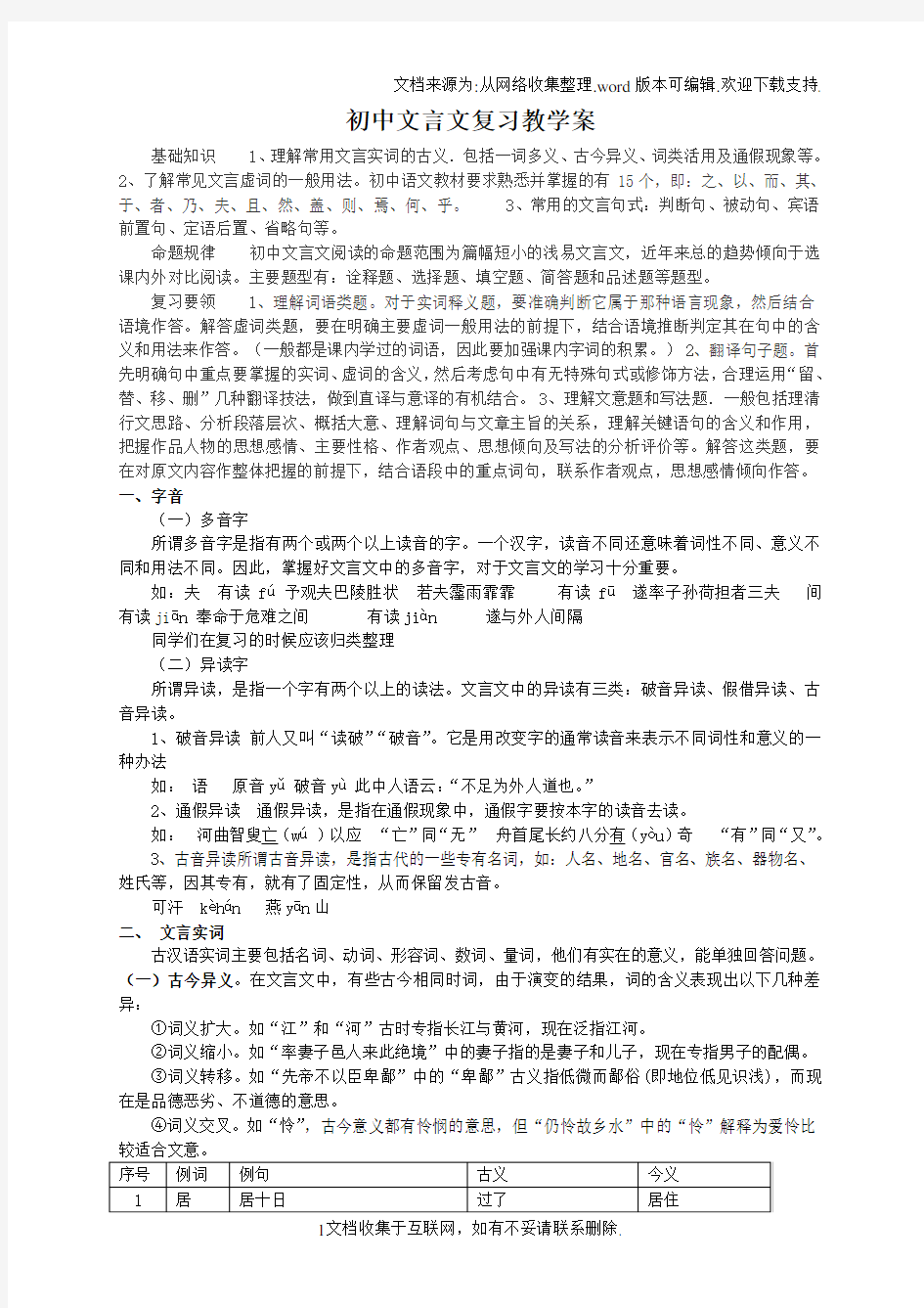 初中文言文知识大全