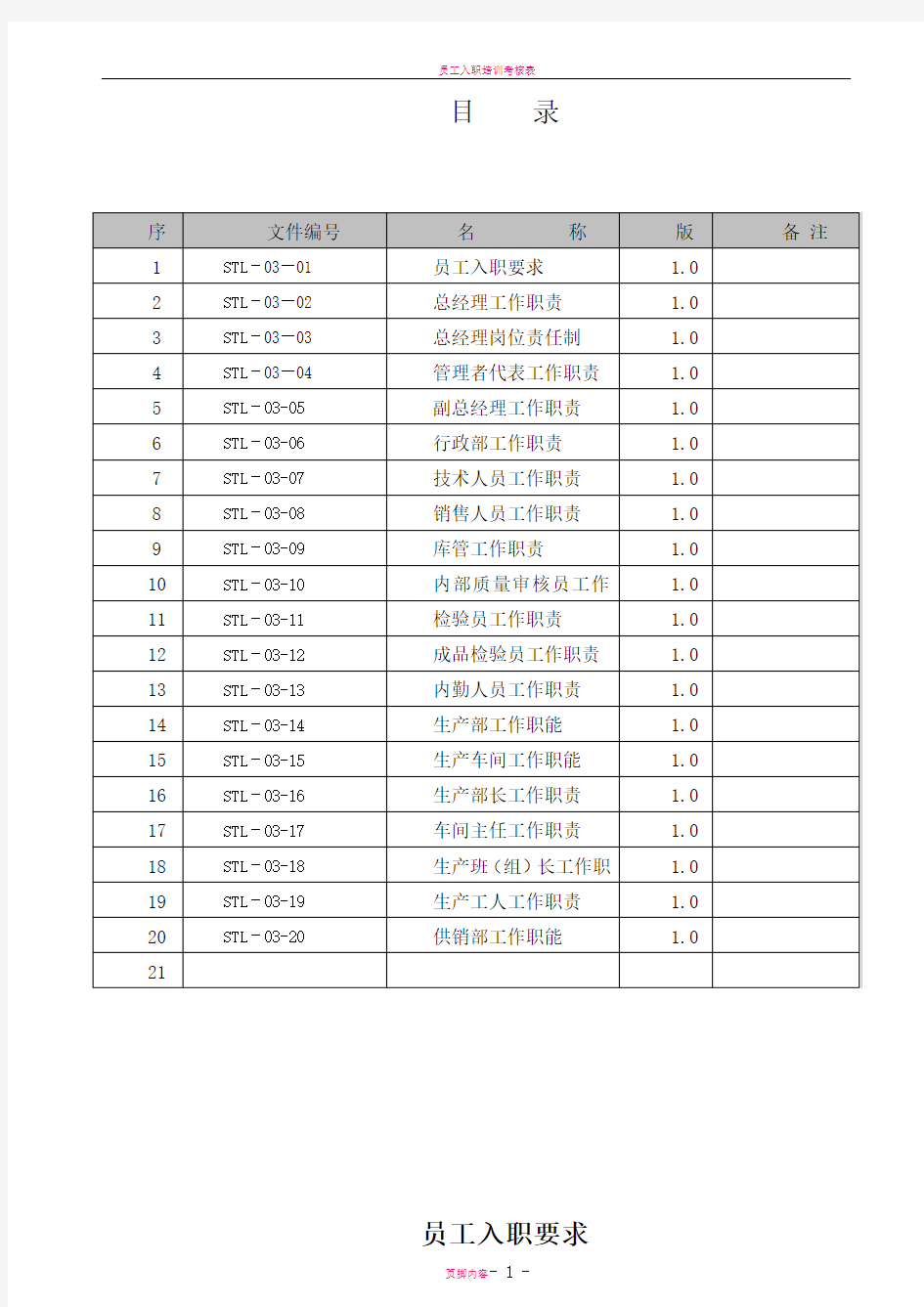 员工入职要求及岗位职责