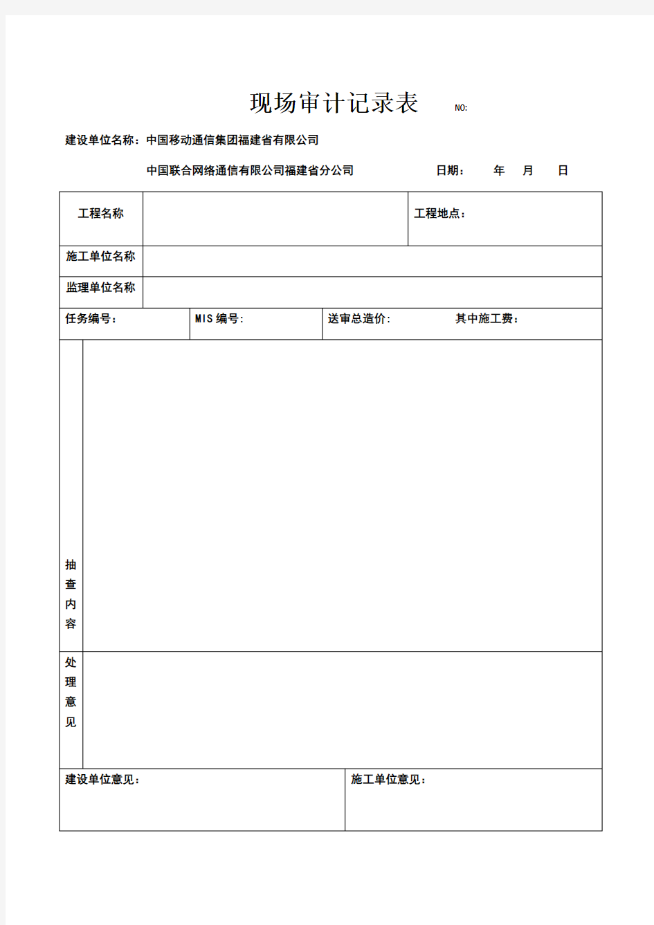 现场审计记录表(范本)