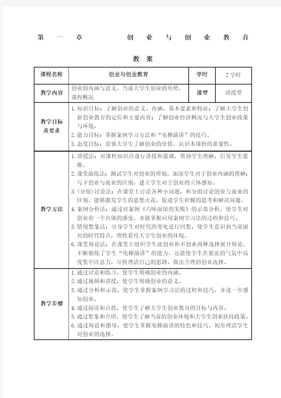 教案 创业与创业教育