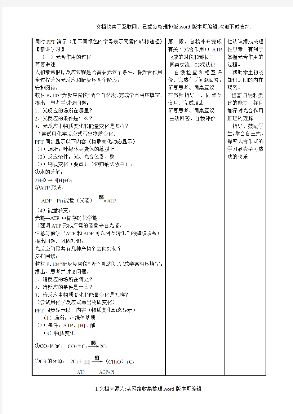 光合作用的过程教学设计