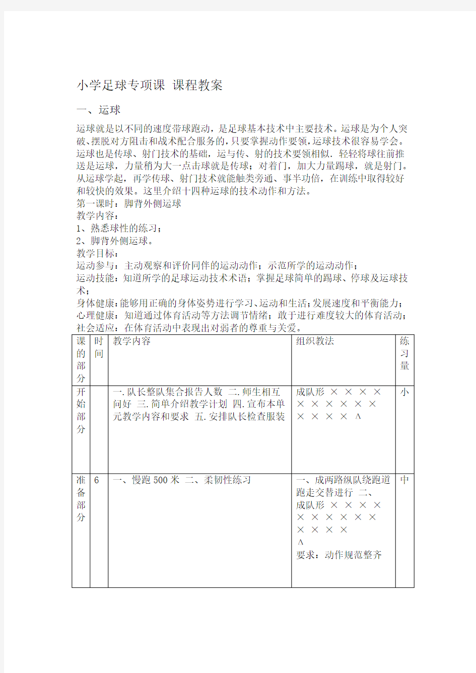 小学足球专项课运球教案汇总