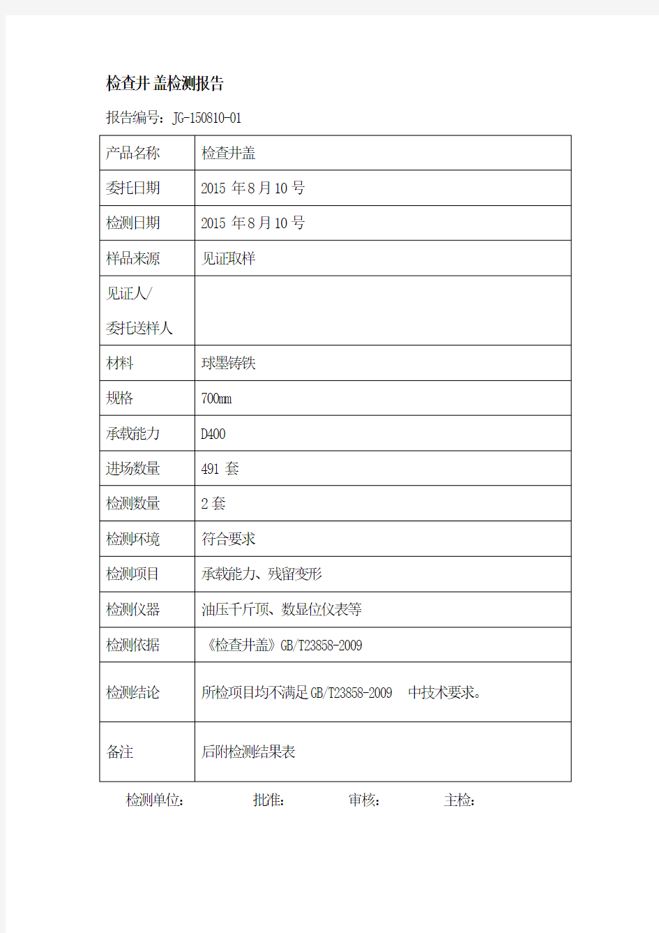 检查井盖检测报告