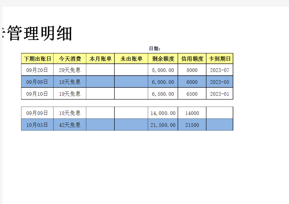 信用卡管理明细表