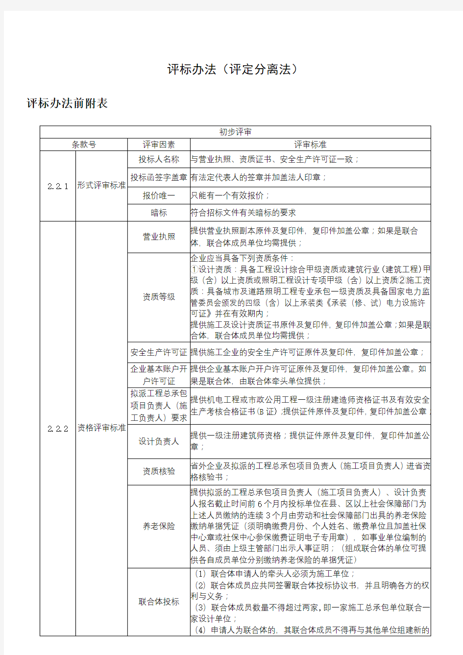 评标办法(评定分离法)【模板】