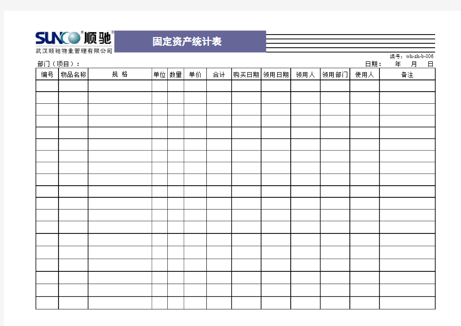 【Excel表格】固定资产统计表