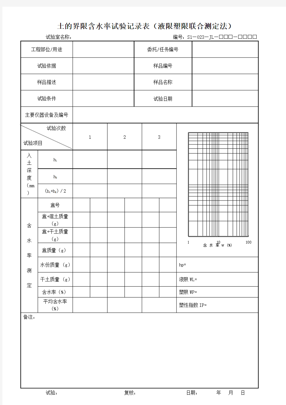 界限含水率(液塑限)记录表