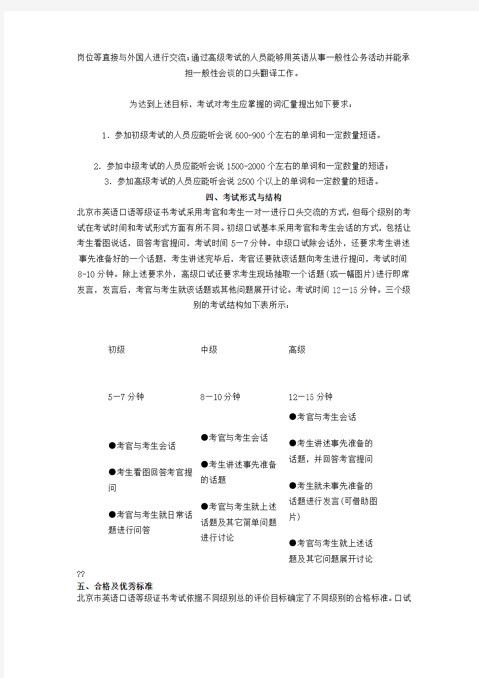 北京市英语口语等级证书考试