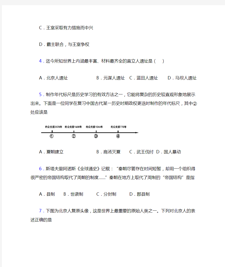 濮阳市人教版初一上册历史期中考试题