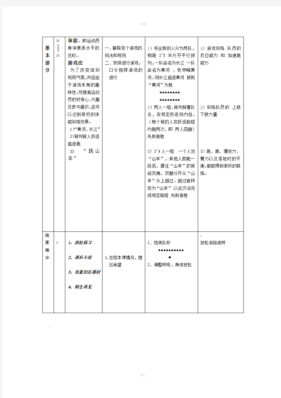 体能训练课教案