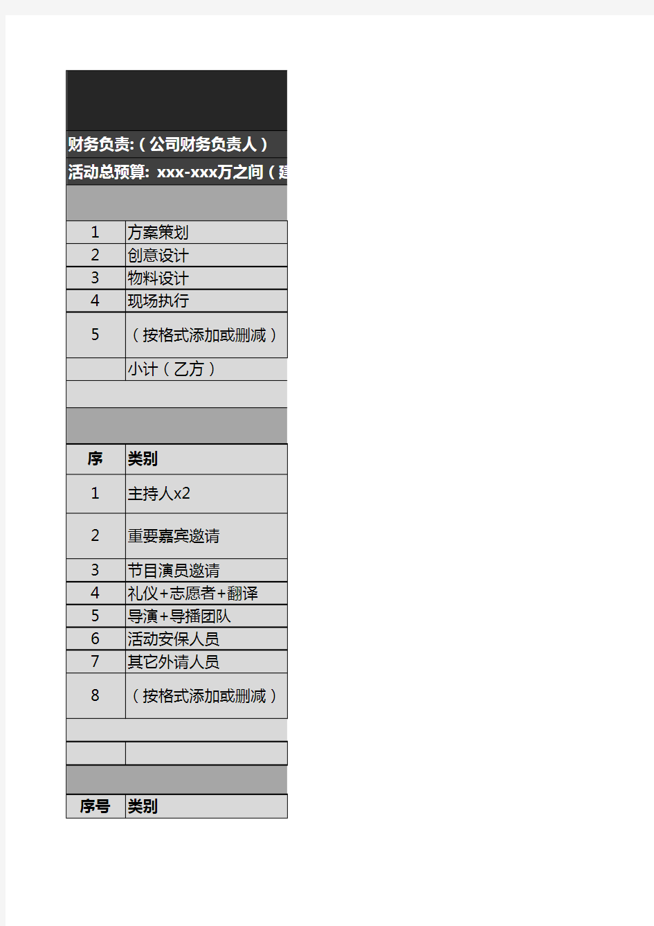 活动预算明细表模板( 标准版)