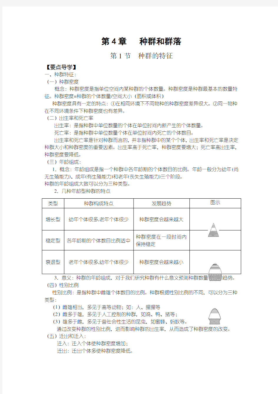 高中生物必修三第四章知识点汇总