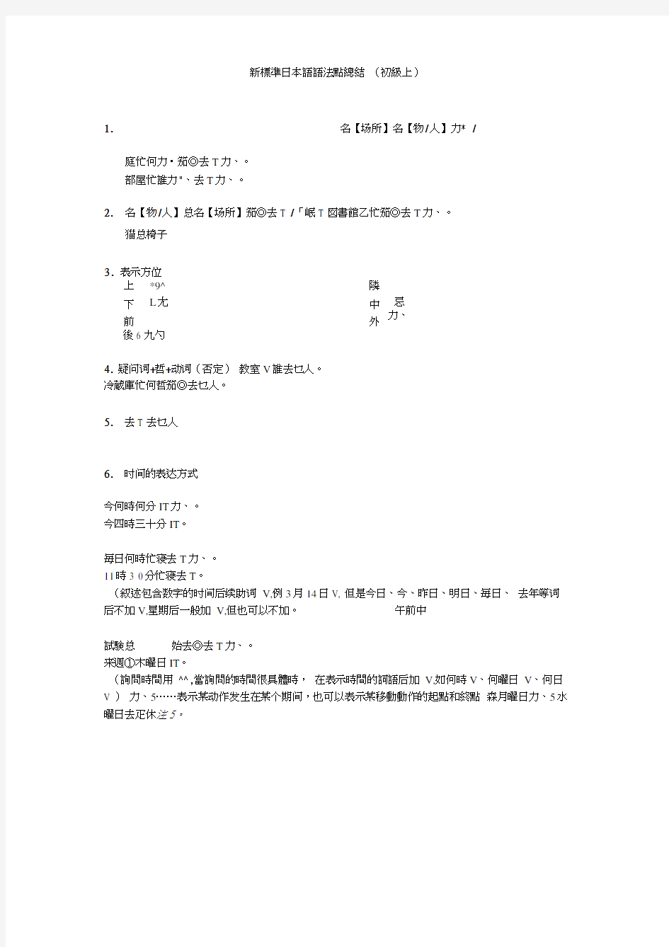 新标准日本语语法点总结(初级上)