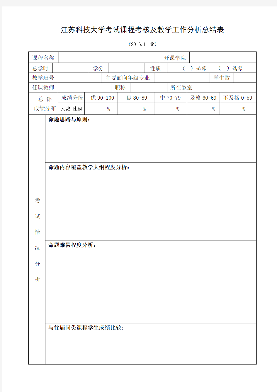 江苏科技大学考试课程考核及教学工作分析总结表