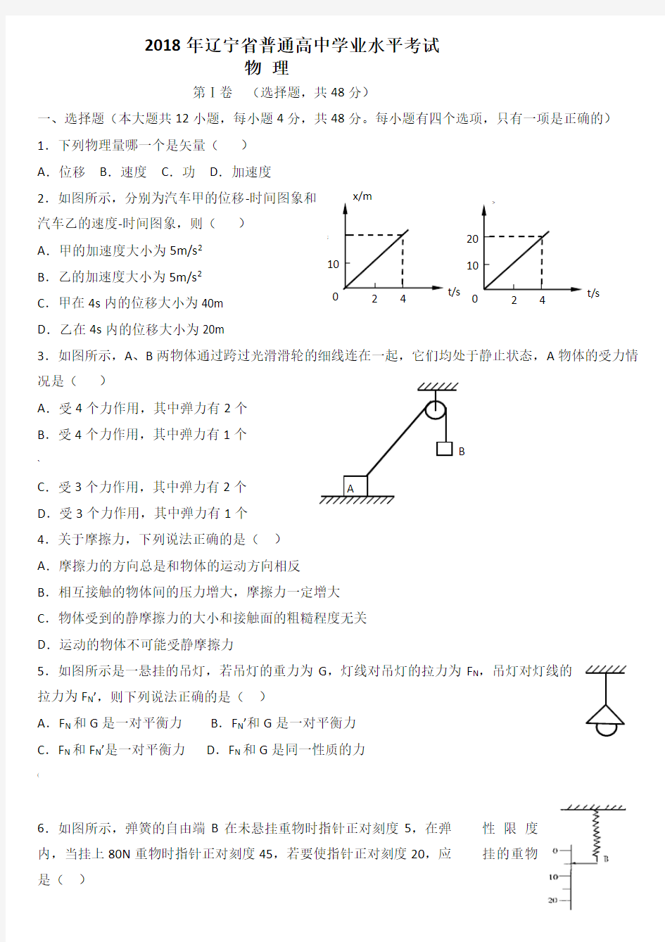 2018年辽宁省普通高中学业水平考试